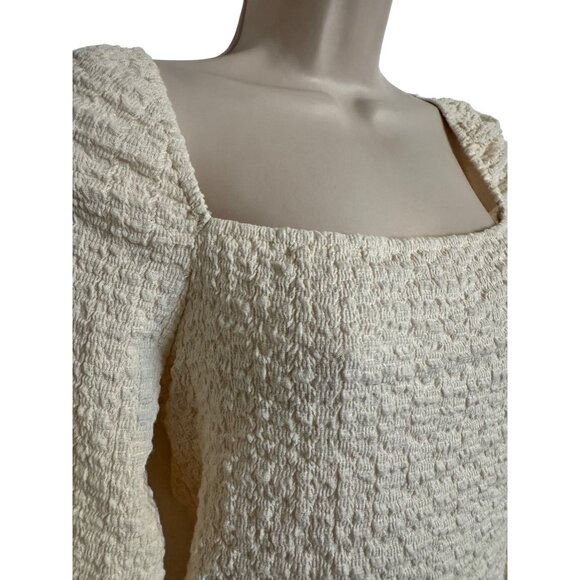 Elodie stretchy Crop Top Size Medium Textured Long Sleeve NWT Stretchy Ivory - Picture 6 of 7